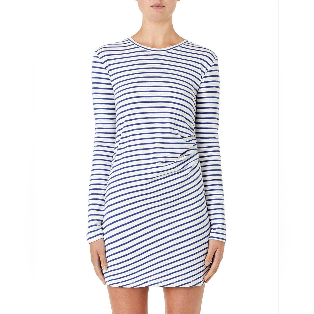 VIKTORIA & WOODS Resource Mini Dress Organic Slub Cotton BlueWhite Britton Strip